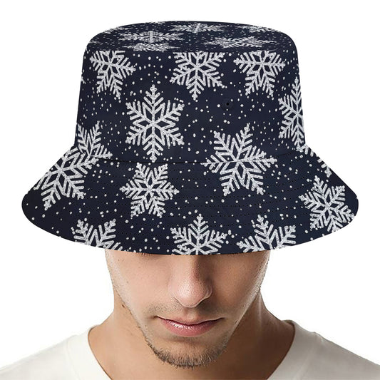 Blue And Silver Snowflake Pattern Print Bucket Hat