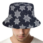 Blue And Silver Snowflake Pattern Print Bucket Hat