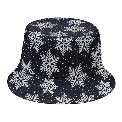 Blue And Silver Snowflake Pattern Print Bucket Hat