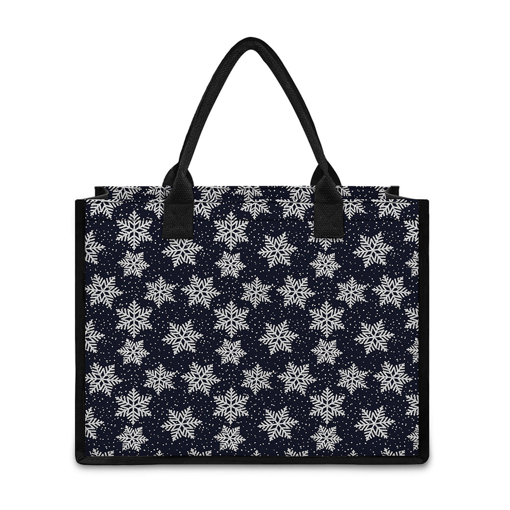 Blue And Silver Snowflake Pattern Print Canvas Tote Bag