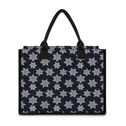 Blue And Silver Snowflake Pattern Print Canvas Tote Bag