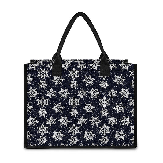Blue And Silver Snowflake Pattern Print Canvas Tote Bag
