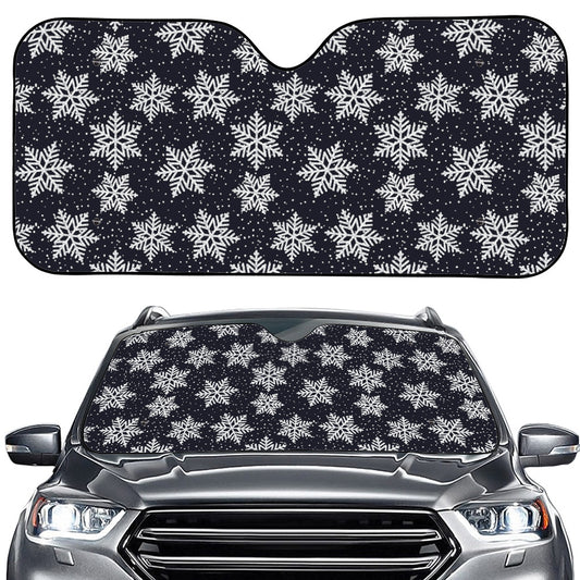 Blue And Silver Snowflake Pattern Print Car Windshield Sun Shade