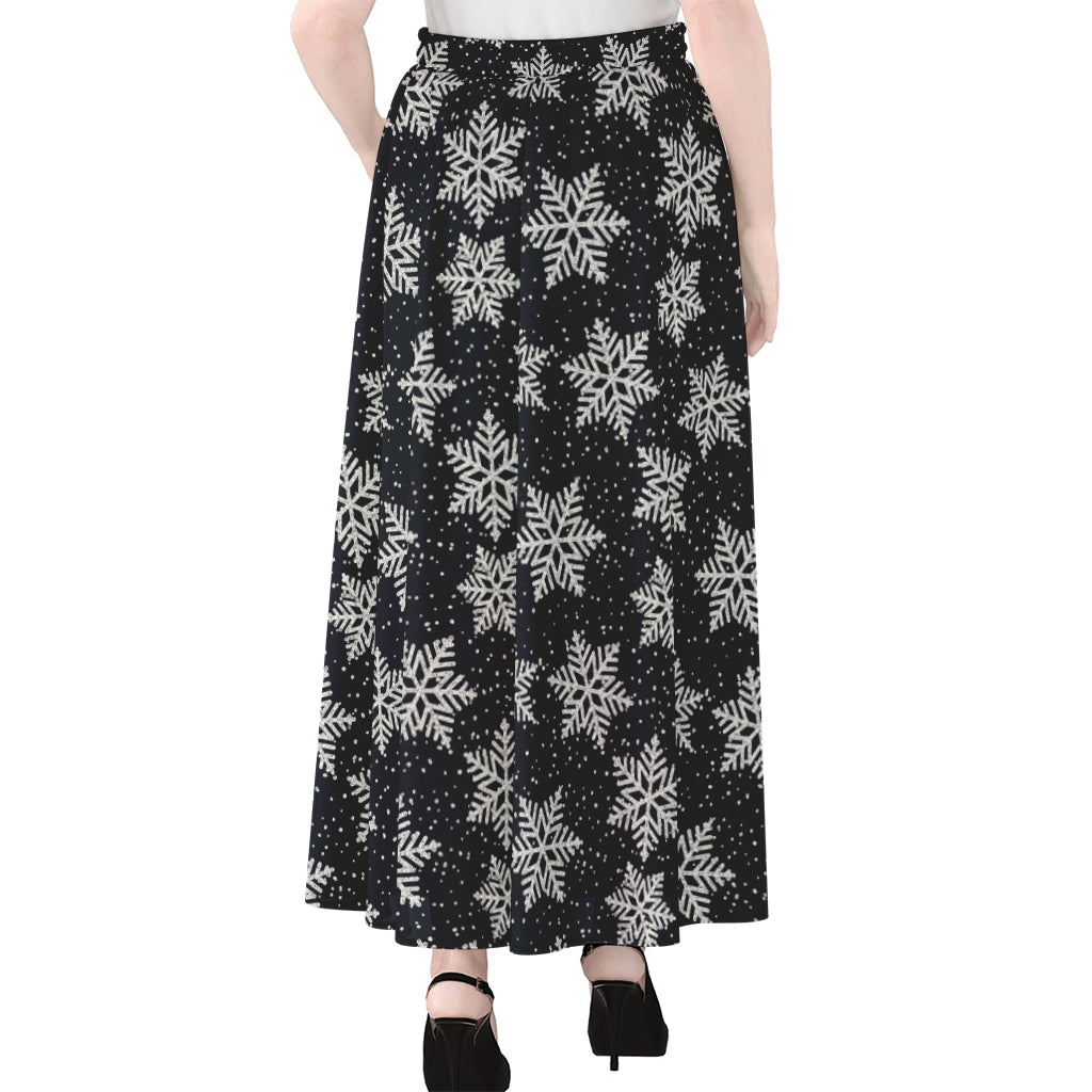 Blue And Silver Snowflake Pattern Print Chiffon Maxi Skirt