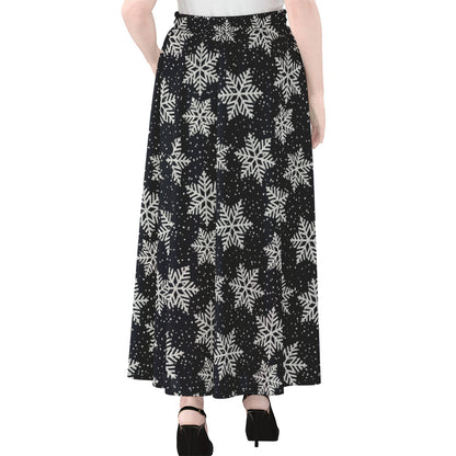 Blue And Silver Snowflake Pattern Print Chiffon Maxi Skirt