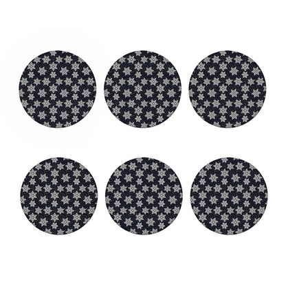 Blue And Silver Snowflake Pattern Print Coaster Set