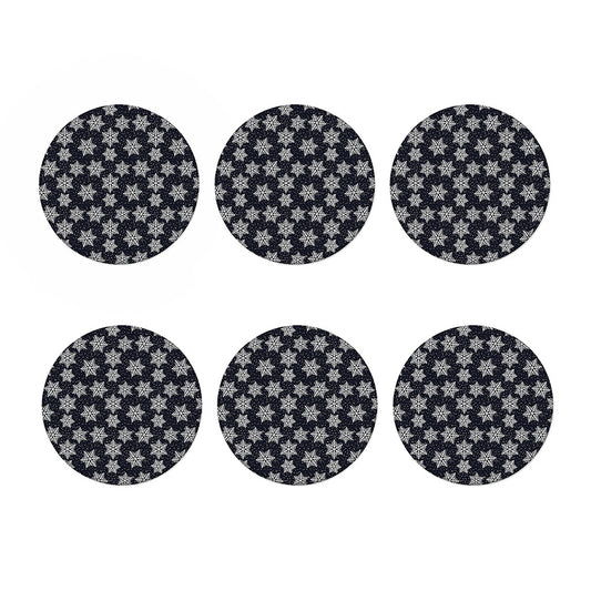Blue And Silver Snowflake Pattern Print Coaster Set