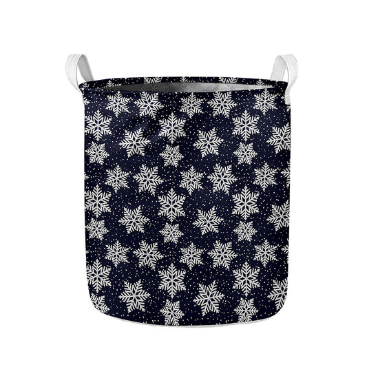 Blue And Silver Snowflake Pattern Print Collapsible Laundry Basket