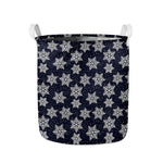 Blue And Silver Snowflake Pattern Print Collapsible Laundry Basket