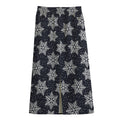 Blue And Silver Snowflake Pattern Print Cotton Front Slit Maxi Skirt