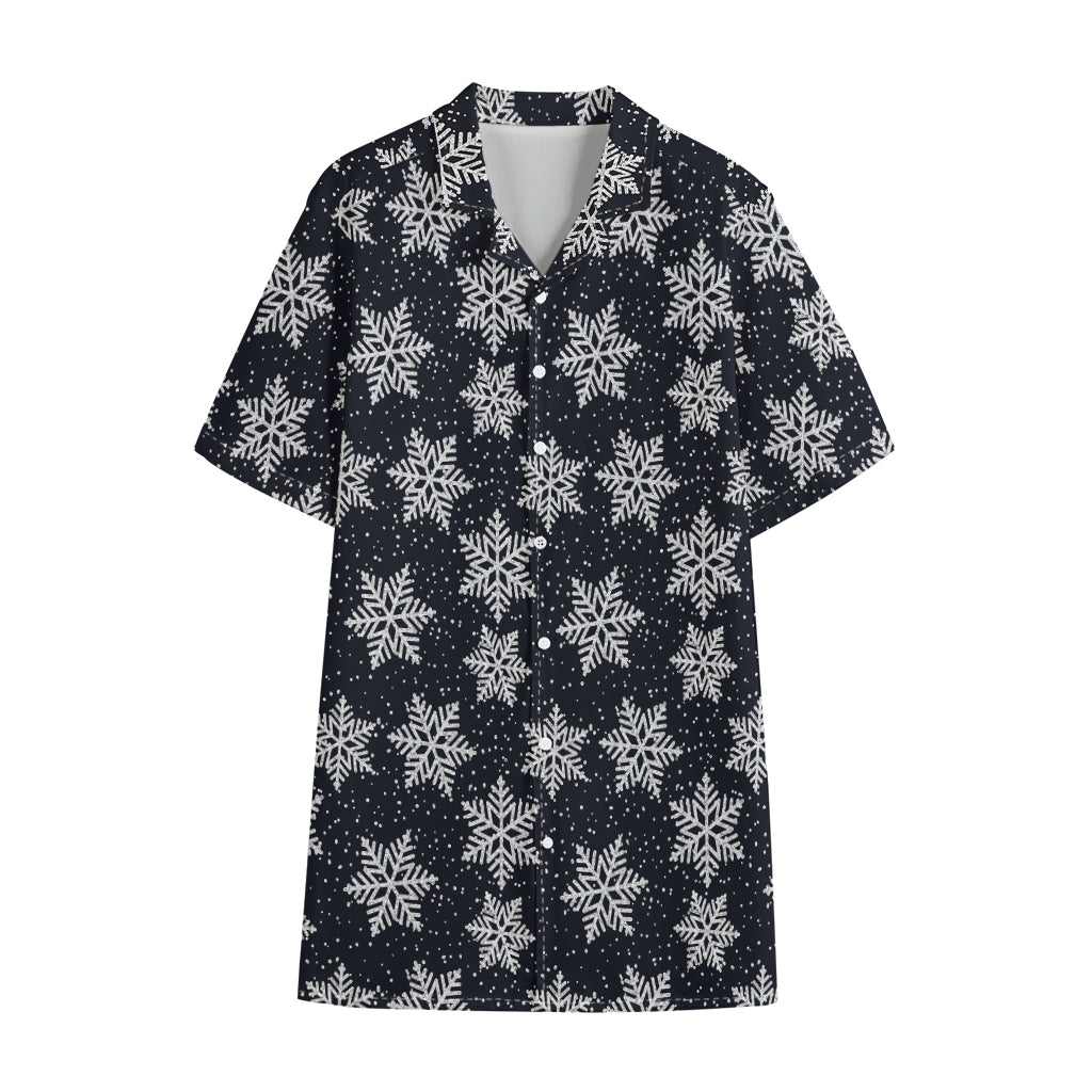 Blue And Silver Snowflake Pattern Print Cotton Hawaiian Shirt