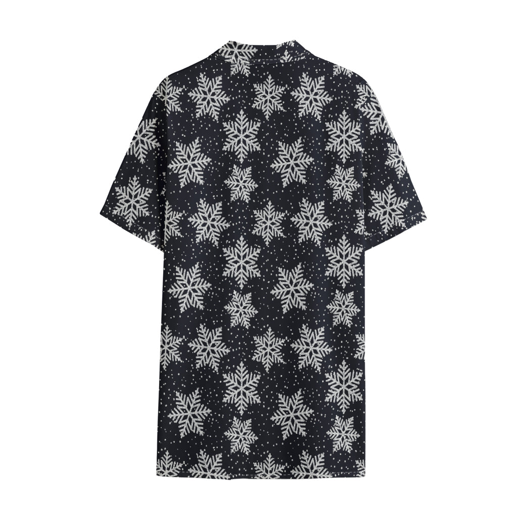 Blue And Silver Snowflake Pattern Print Cotton Hawaiian Shirt