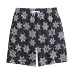 Blue And Silver Snowflake Pattern Print Cotton Shorts