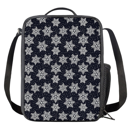 Blue And Silver Snowflake Pattern Print Crossbody Lunch Bag