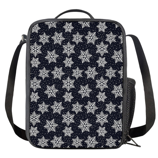 Blue And Silver Snowflake Pattern Print Crossbody Lunch Bag