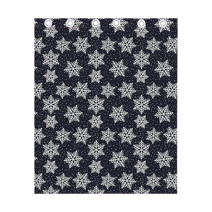 Blue And Silver Snowflake Pattern Print Curtain