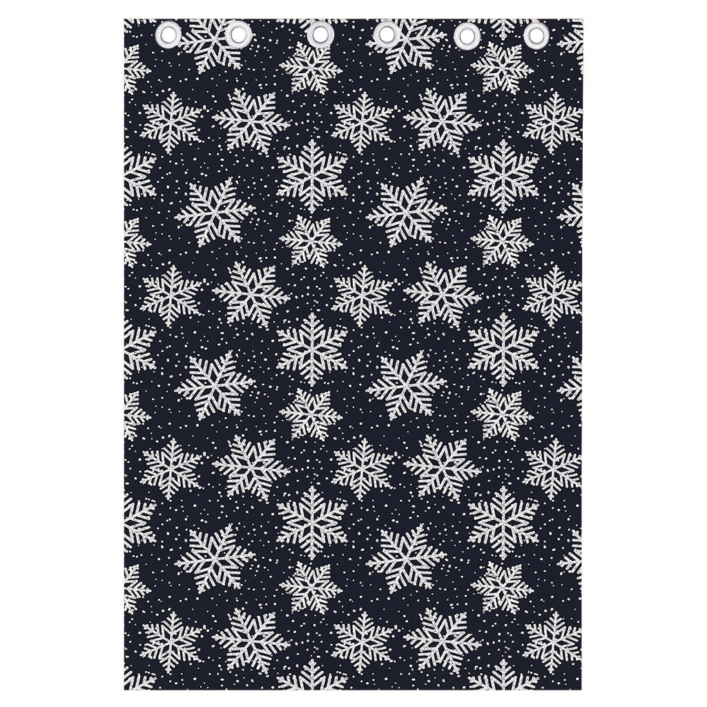 Blue And Silver Snowflake Pattern Print Curtain