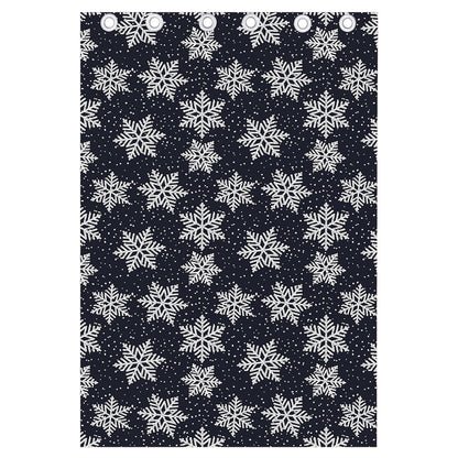 Blue And Silver Snowflake Pattern Print Curtain