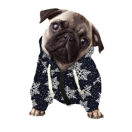 Blue And Silver Snowflake Pattern Print Dog Zip Up Hoodie