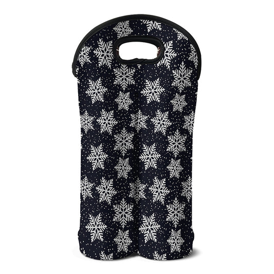 Blue And Silver Snowflake Pattern Print Double Neoprene Wine Tote