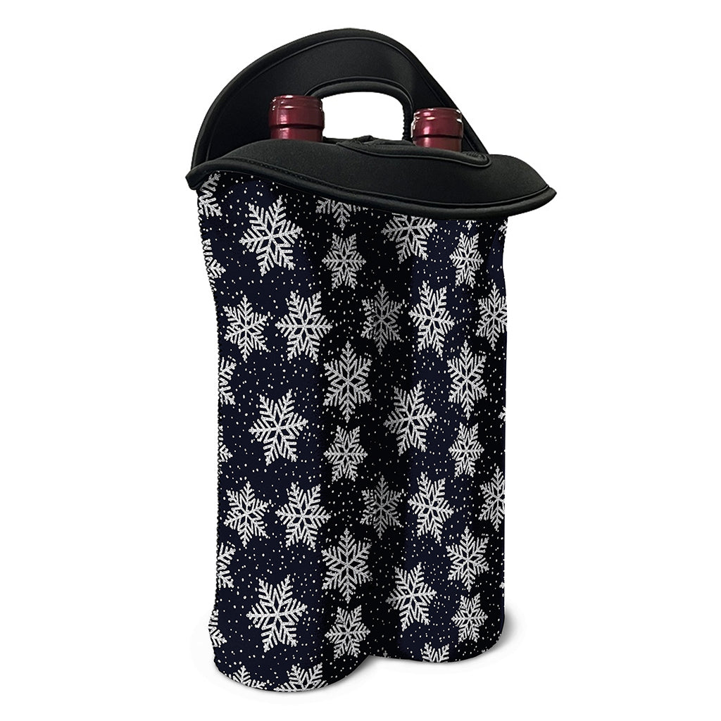 Blue And Silver Snowflake Pattern Print Double Neoprene Wine Tote