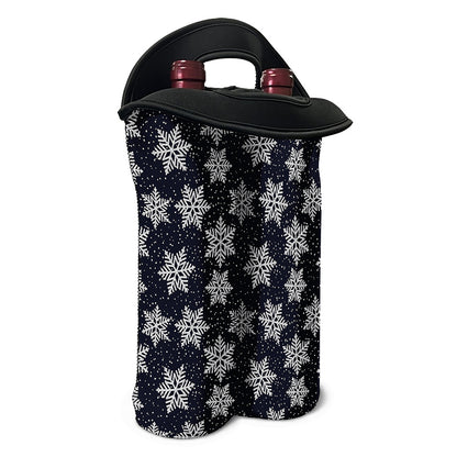 Blue And Silver Snowflake Pattern Print Double Neoprene Wine Tote