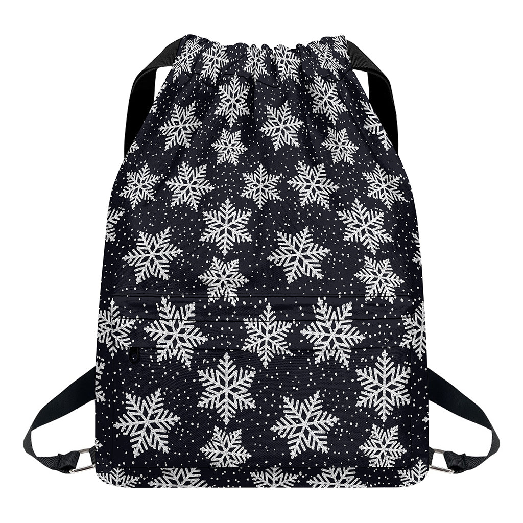 Blue And Silver Snowflake Pattern Print Drawstring Backpack