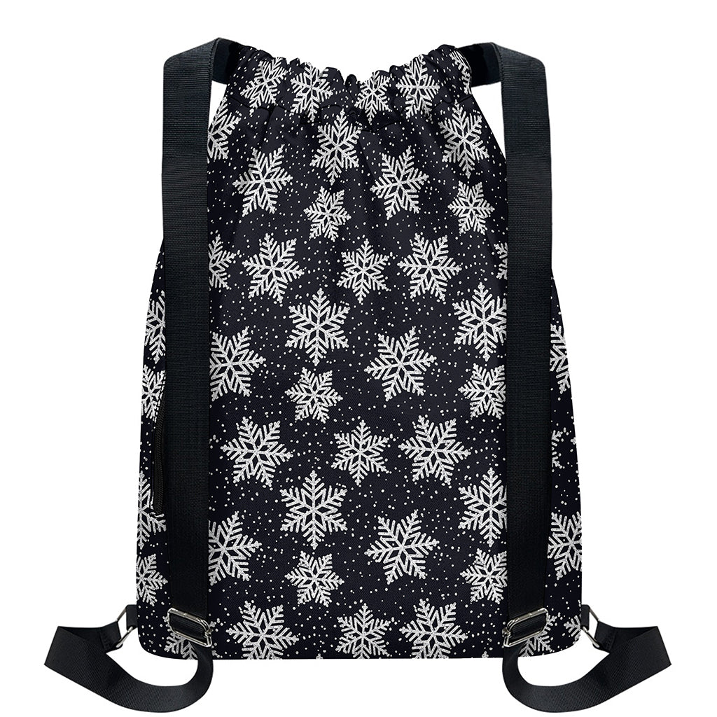 Blue And Silver Snowflake Pattern Print Drawstring Backpack