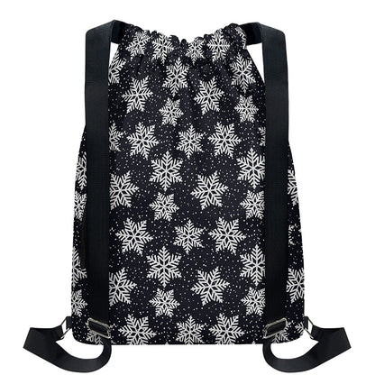 Blue And Silver Snowflake Pattern Print Drawstring Backpack
