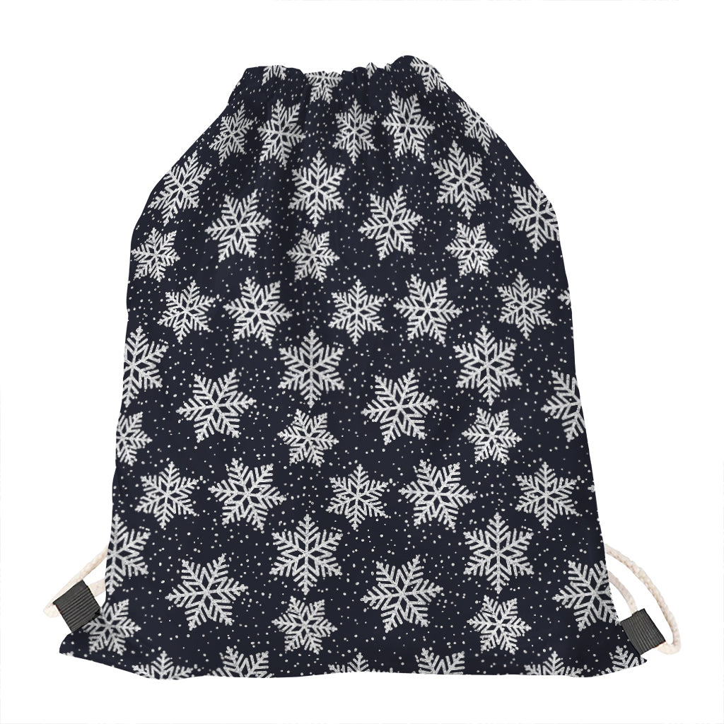 Blue And Silver Snowflake Pattern Print Drawstring Bag