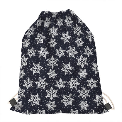 Blue And Silver Snowflake Pattern Print Drawstring Bag