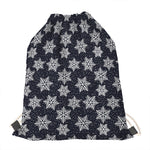 Blue And Silver Snowflake Pattern Print Drawstring Bag