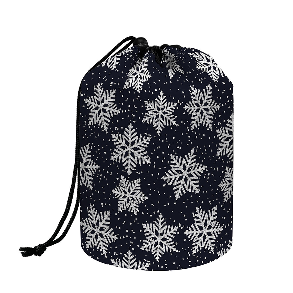Blue And Silver Snowflake Pattern Print Drawstring Makeup Bag