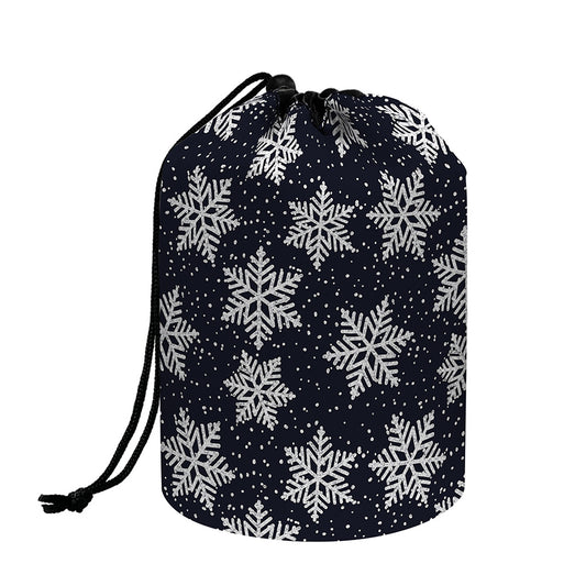 Blue And Silver Snowflake Pattern Print Drawstring Makeup Bag