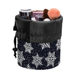 Blue And Silver Snowflake Pattern Print Drawstring Makeup Bag