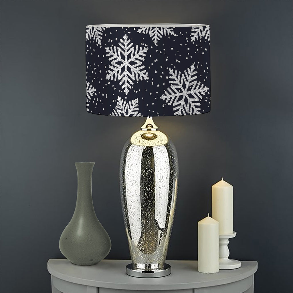 Blue And Silver Snowflake Pattern Print Drum Lamp Shade
