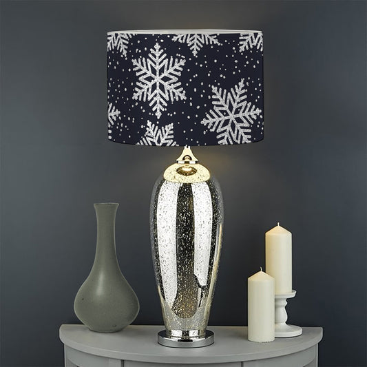 Blue And Silver Snowflake Pattern Print Drum Lamp Shade