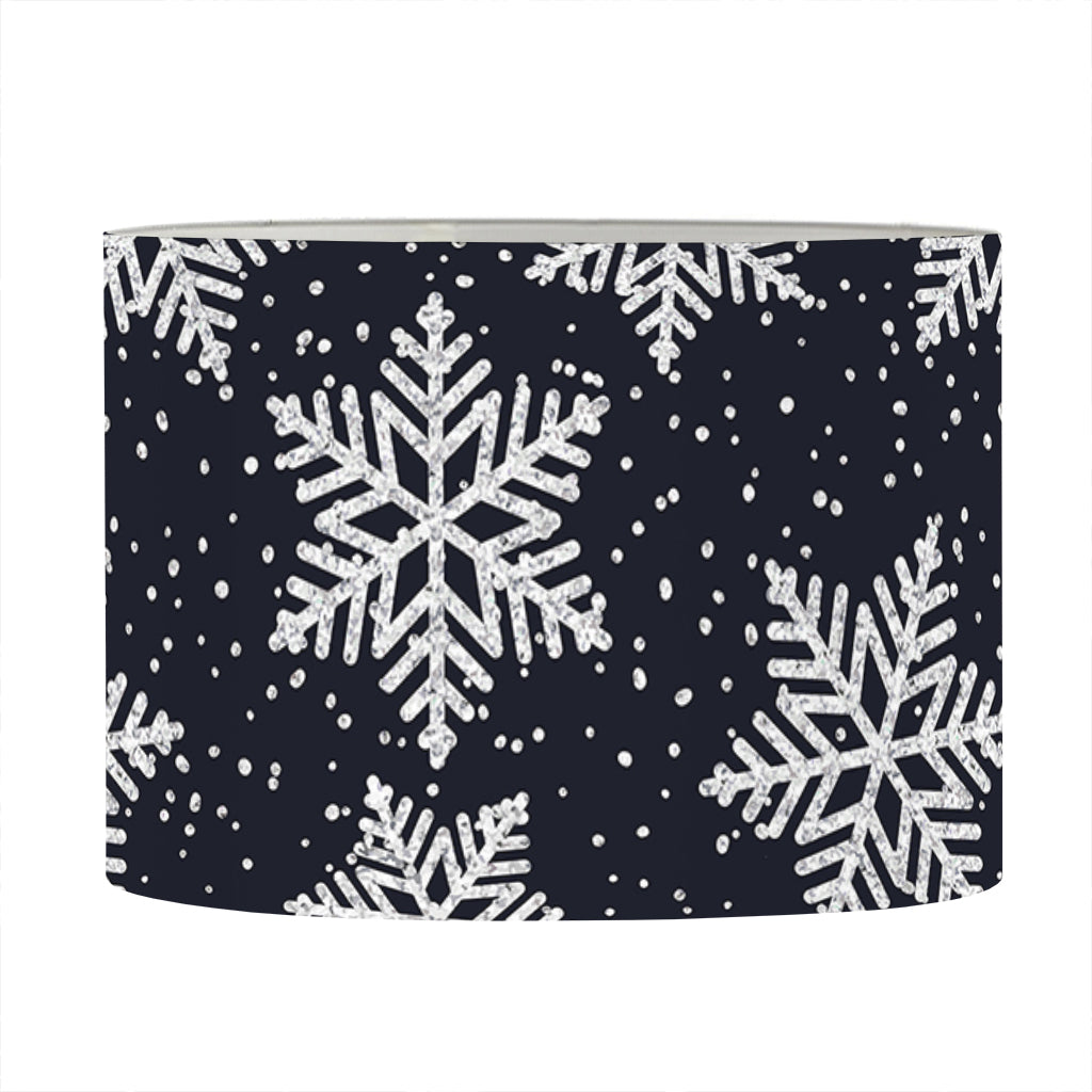 Blue And Silver Snowflake Pattern Print Drum Lamp Shade