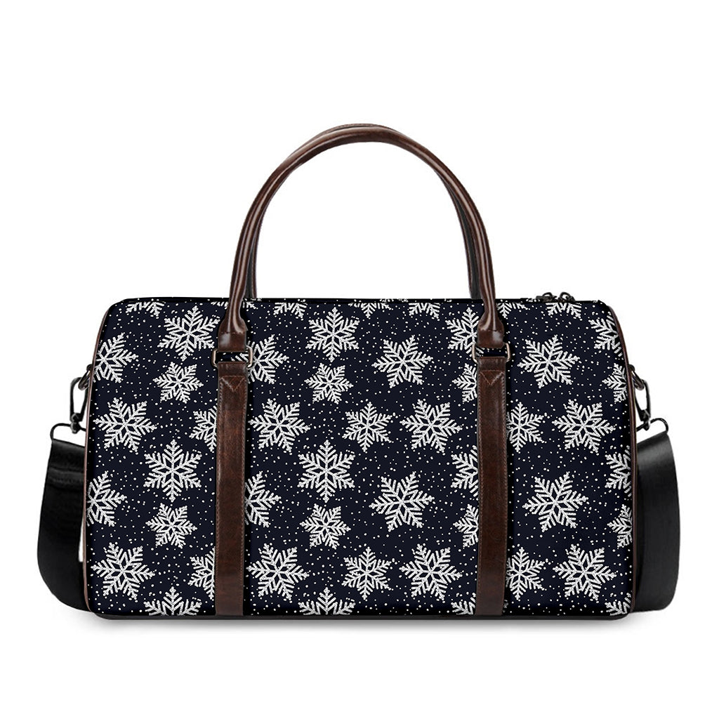 Blue And Silver Snowflake Pattern Print Duffle Bag