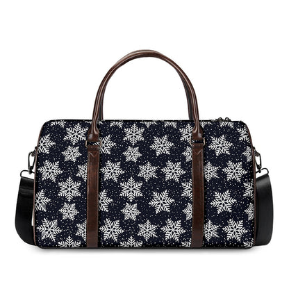 Blue And Silver Snowflake Pattern Print Duffle Bag