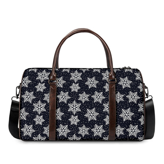 Blue And Silver Snowflake Pattern Print Duffle Bag