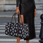 Blue And Silver Snowflake Pattern Print Duffle Bag