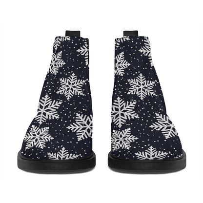 Blue And Silver Snowflake Pattern Print Flat Ankle Boots
