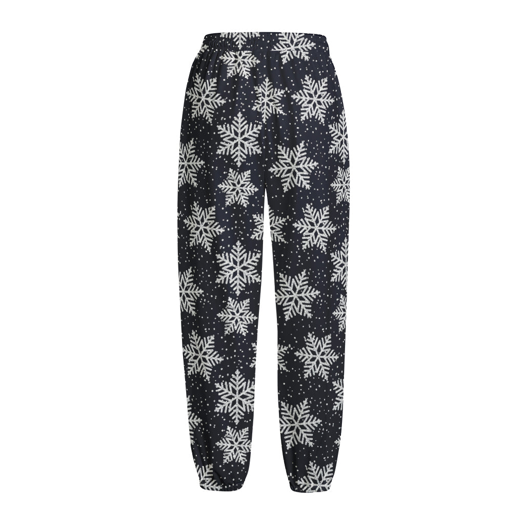 Blue And Silver Snowflake Pattern Print Fleece Lined Knit Pants