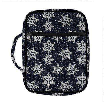 Blue And Silver Snowflake Pattern Print Front Pocket Bible Bag