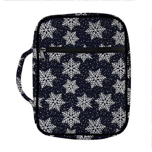 Blue And Silver Snowflake Pattern Print Front Pocket Bible Bag