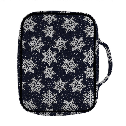 Blue And Silver Snowflake Pattern Print Front Pocket Bible Bag