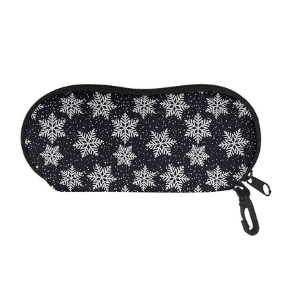 Blue And Silver Snowflake Pattern Print Glasses Case