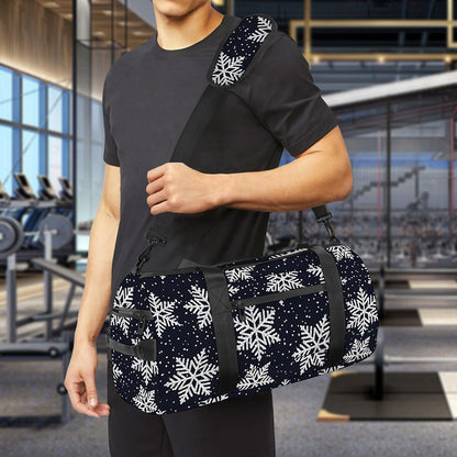 Blue And Silver Snowflake Pattern Print Gym Bag