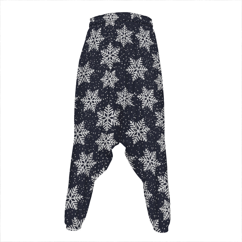 Blue And Silver Snowflake Pattern Print Hammer Pants